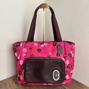 Coach Court Tote With Halftone Floral Print Pink Shoulder Tote Bag